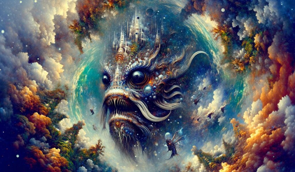 Imagen artística de, criatura marina mitológica vinculada con la grandeza del mar y la imponente naturaleza de las profundidades oceánicas
