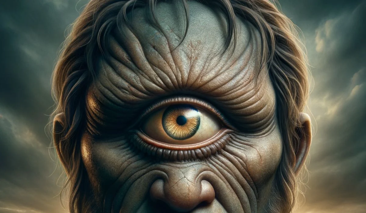 Cíclope mitológico de un solo ojo con fondo oscuro